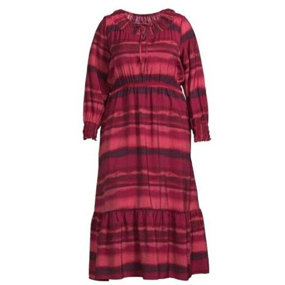 TERRA & SKY Peasant Tiered Long Sleeve Maxi Dress Plus 18W Washy Stripe Rose NWT - Picture 1 of 13